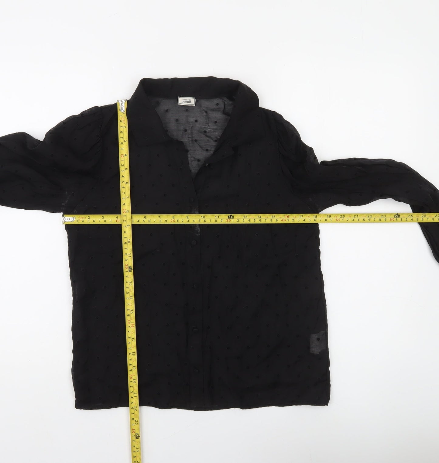 Pimkie Womens Black Sheer Polka Dot Chiffon Long Sleeve Blouse Size 6