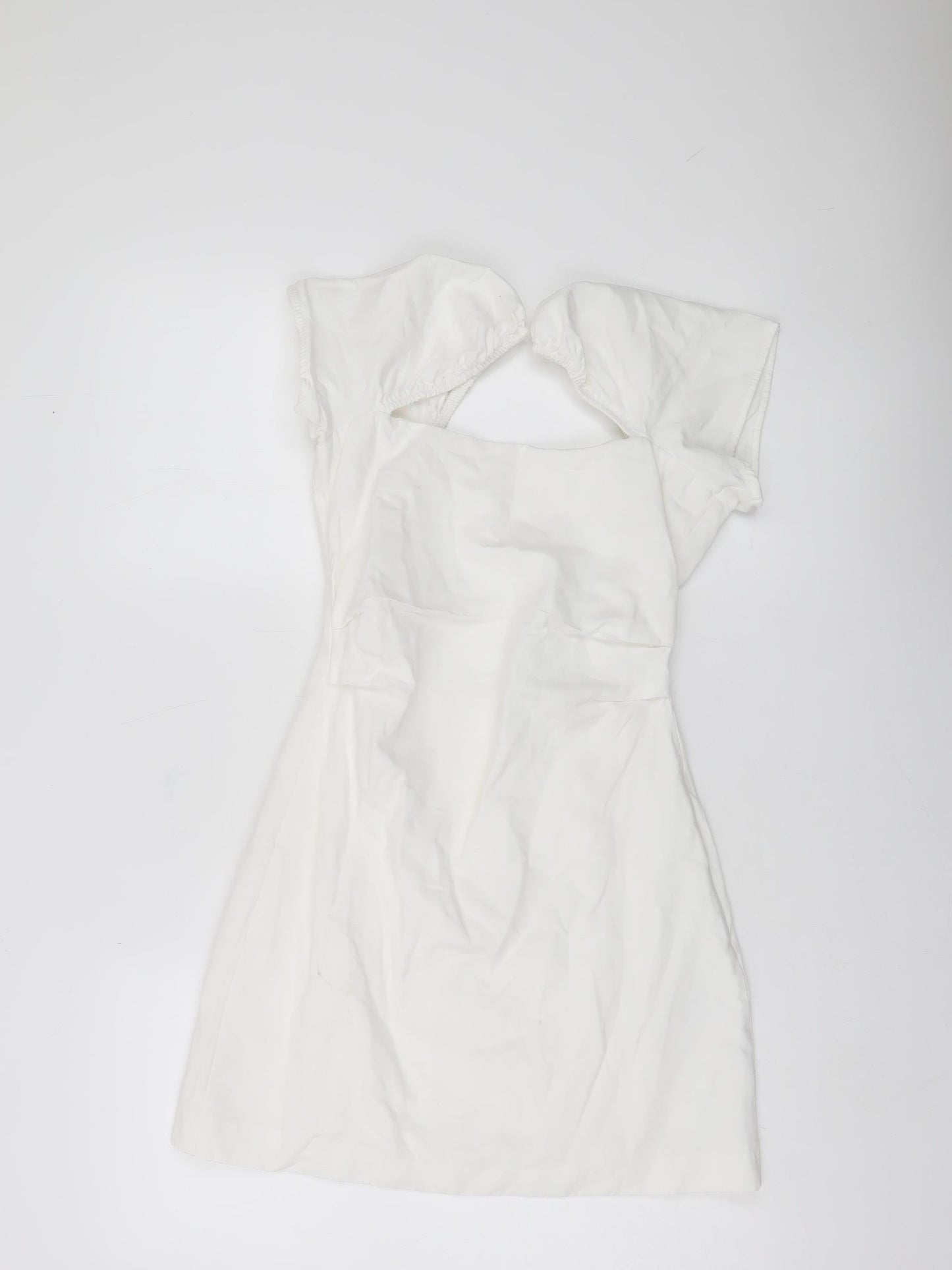 Zara Women White XS Fit & Flare Puff Sleeve Cut Out Summer Dress