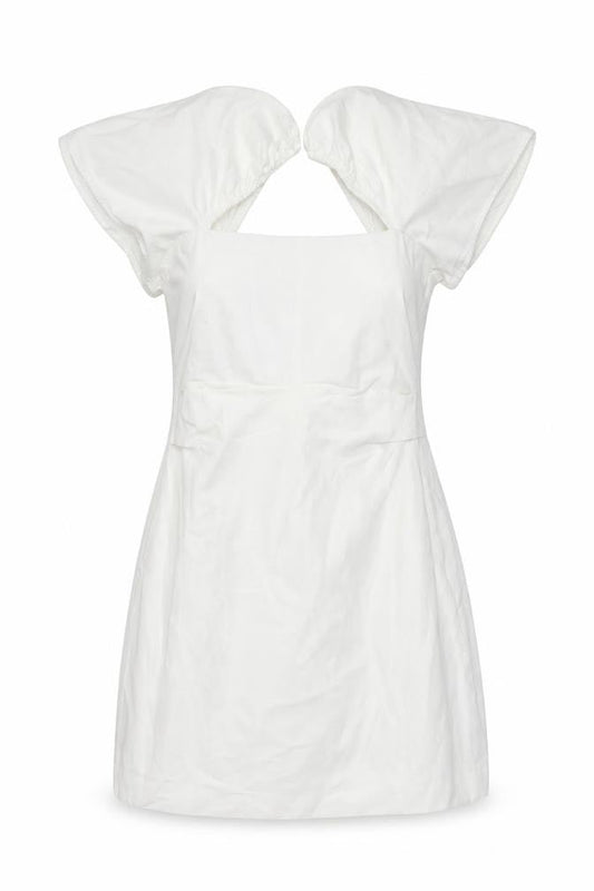 Zara Women White XS Fit & Flare Puff Sleeve Cut Out Summer Dress