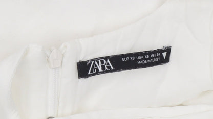 Zara Women White XS Fit & Flare Puff Sleeve Cut Out Summer Dress