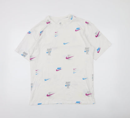 Nike Men's White Loose Fit Graphic Print T-Shirt Small