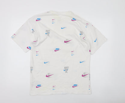 Nike Men's White Loose Fit Graphic Print T-Shirt Small