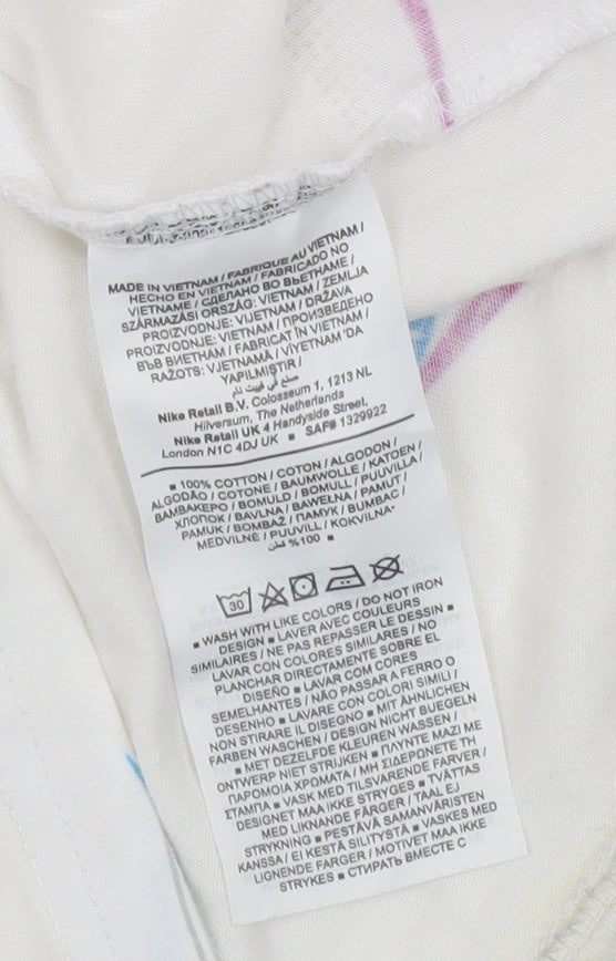 Nike Men's White Loose Fit Graphic Print T-Shirt Small