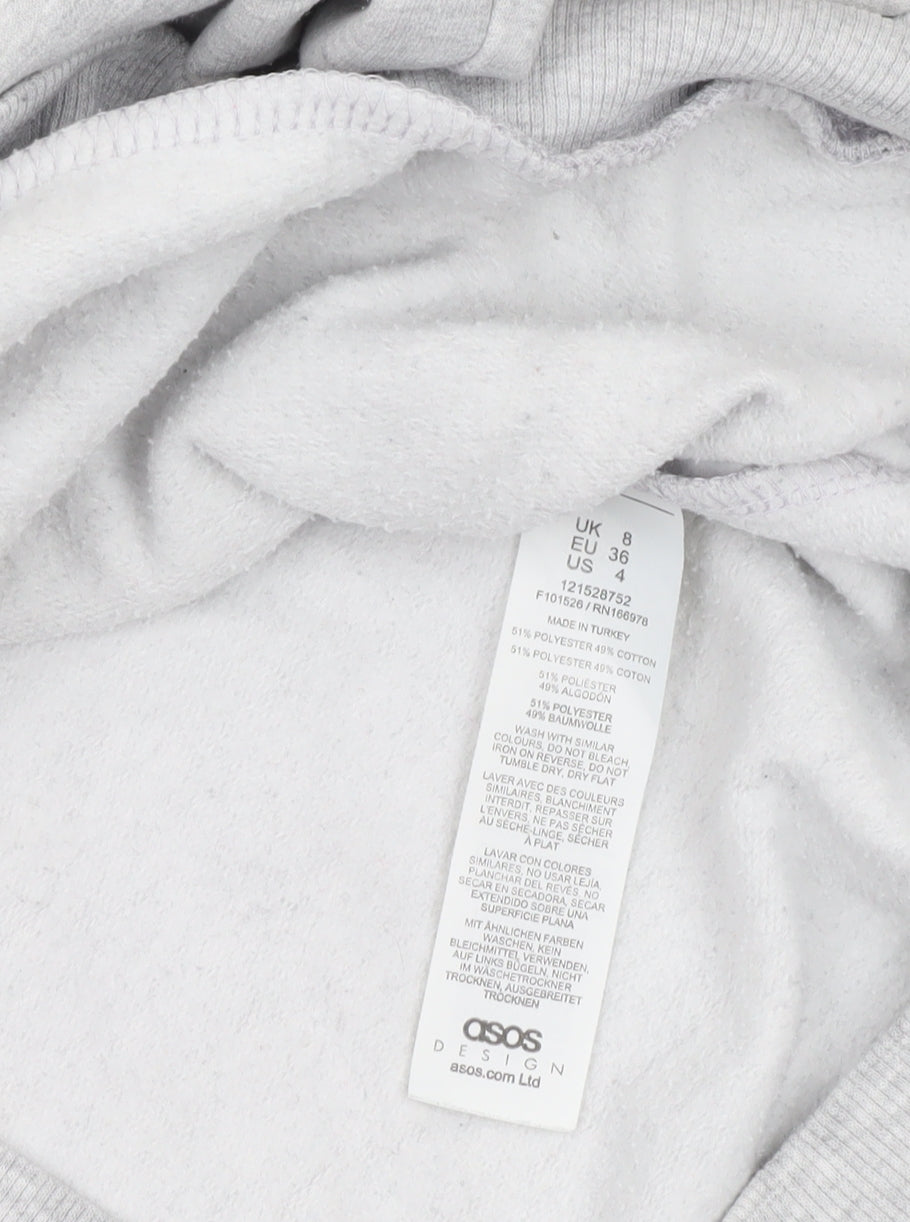 ASOS Design Women's Grey 1/4 Zip Sweatshirt UK 8 Cotton Blend