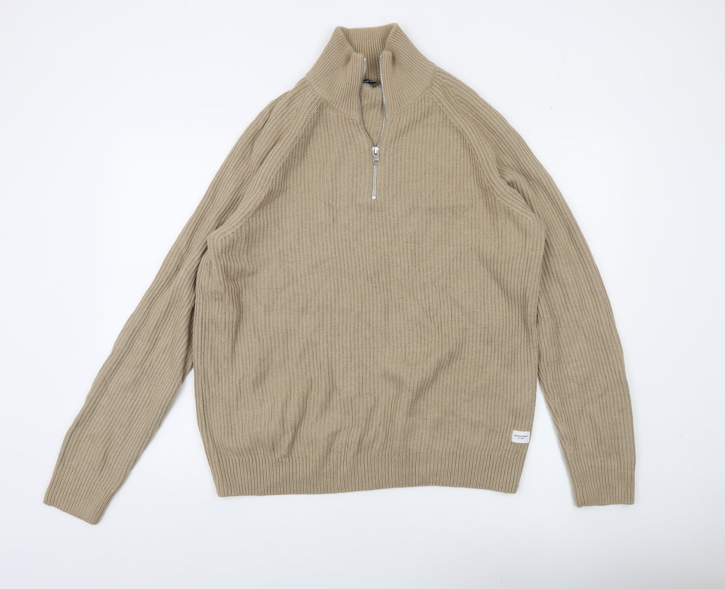 Jack & Jones Men’s Beige XL 1/2 Zip High Neck Knit Jumper