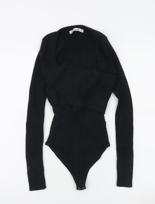 Abercrombie & Fitch Women's Black Ribbed Long Sleeve Bodysuit XS