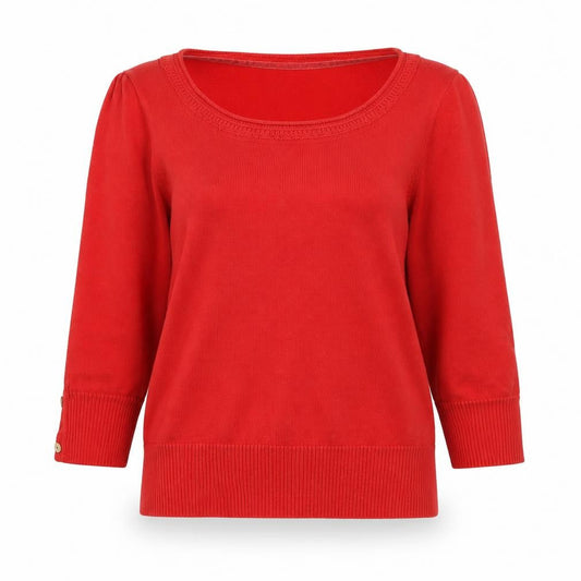 Rocha John Rocha Women’s Red Cotton 3/4 Sleeve Scoop Neck Jumper Size 12