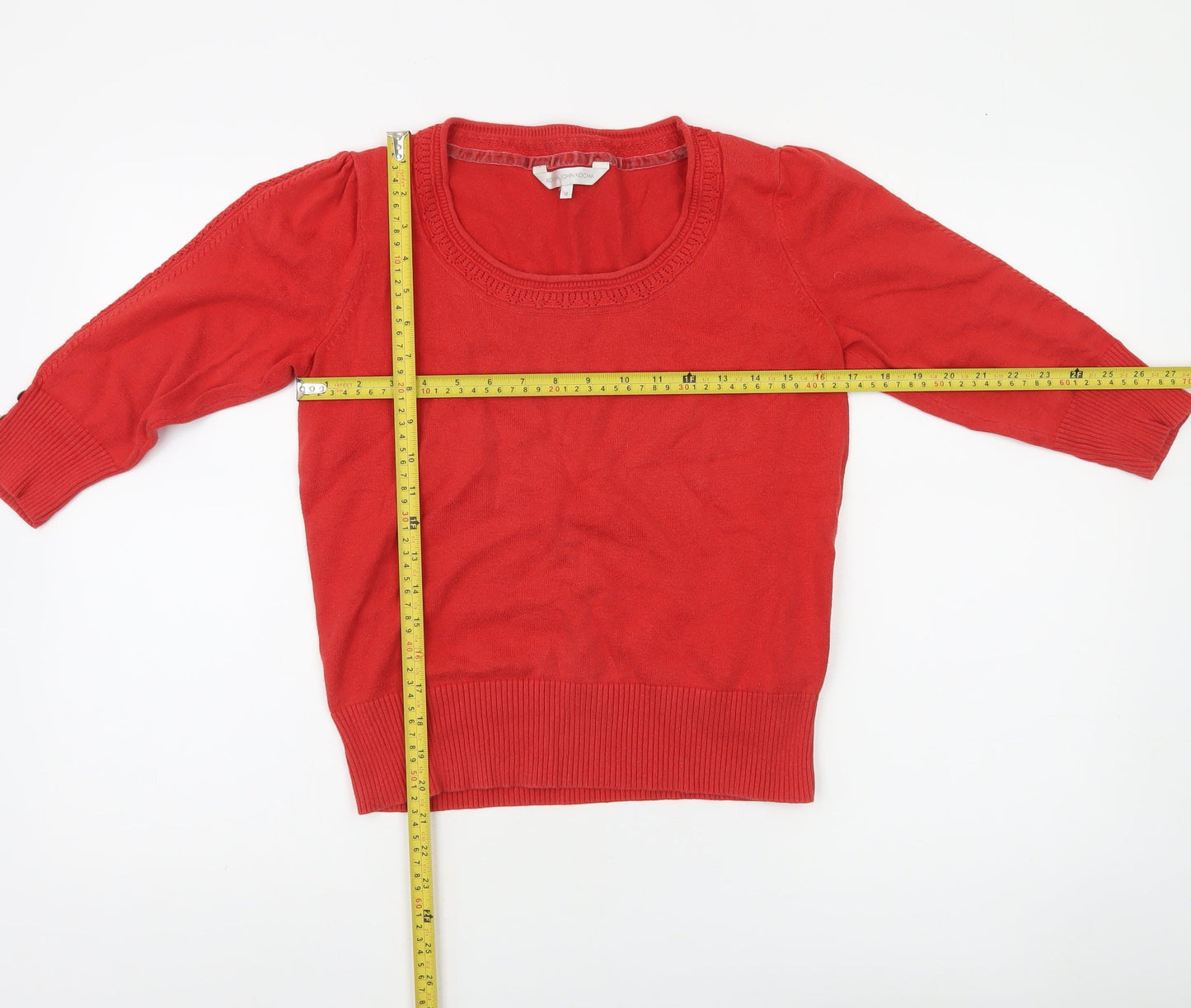 Rocha John Rocha Women’s Red Cotton 3/4 Sleeve Scoop Neck Jumper Size 12