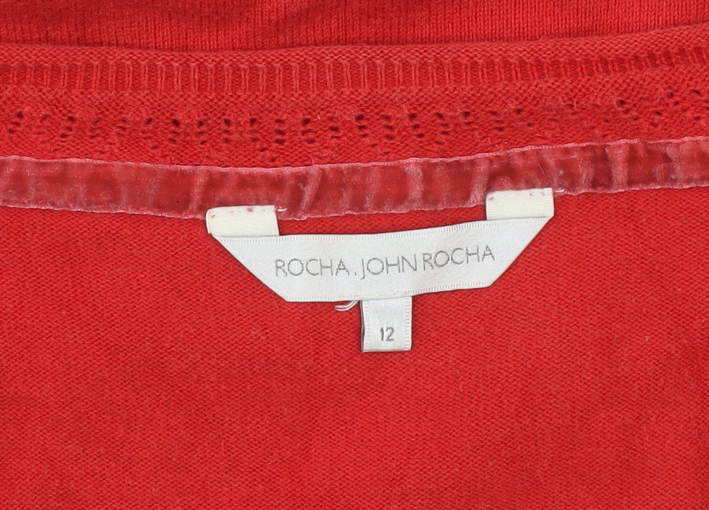 Rocha John Rocha Women’s Red Cotton 3/4 Sleeve Scoop Neck Jumper Size 12