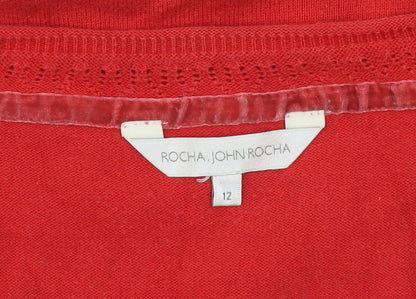 Rocha John Rocha Women’s Red Cotton 3/4 Sleeve Scoop Neck Jumper Size 12
