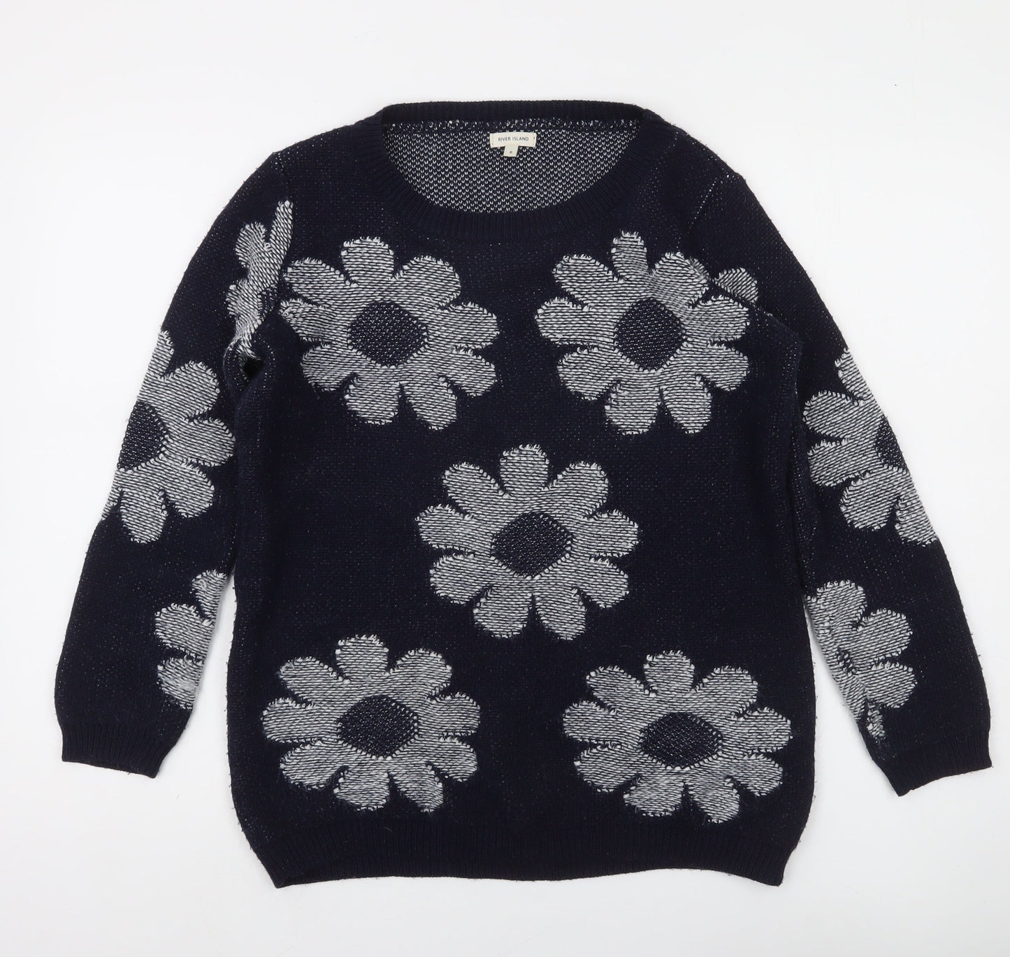 River Island Women’s Blue Floral Knit Jumper Size 6