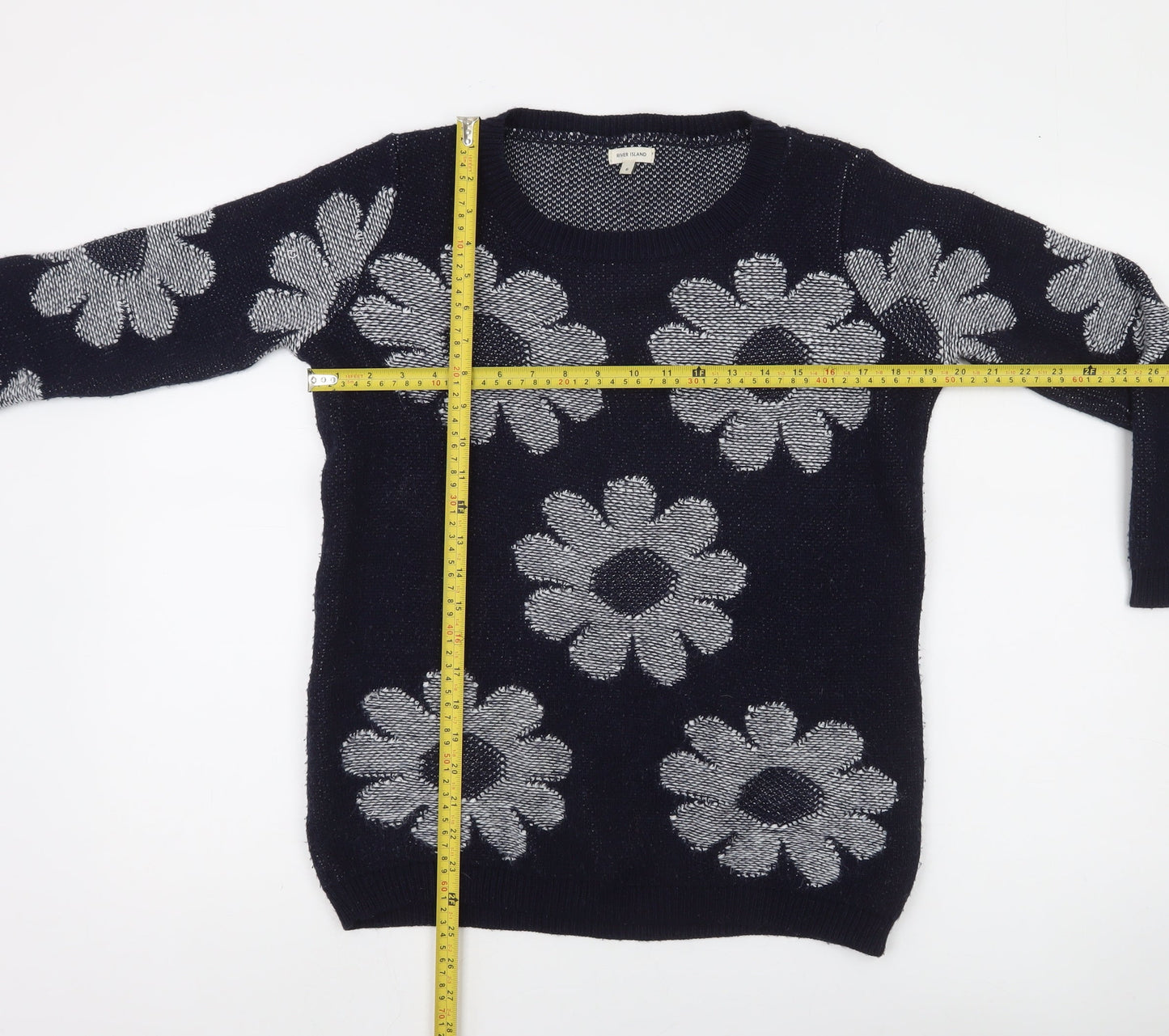 River Island Women’s Blue Floral Knit Jumper Size 6