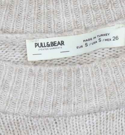 Pull&Bear Women’s Beige Knit Crew Neck Jumper Size 8