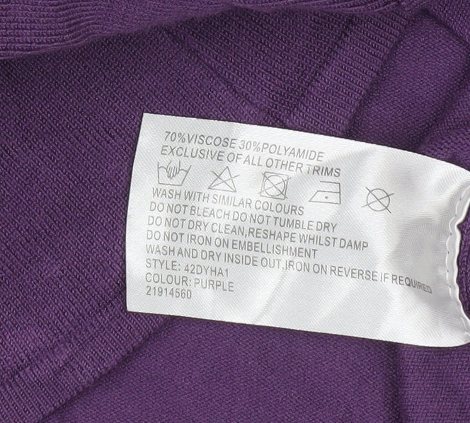 Anna Rose Women's Purple Embellished V-Neck 3/4 Sleeve Pullover Jumper S