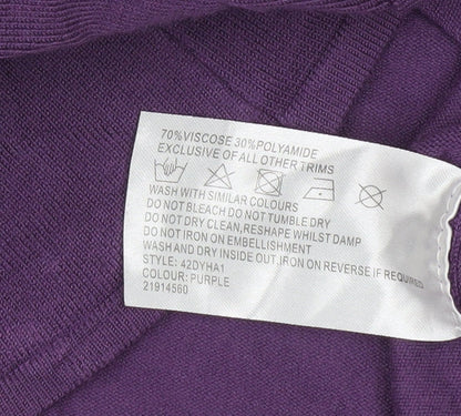 Anna Rose Women's Purple Embellished V-Neck 3/4 Sleeve Pullover Jumper S