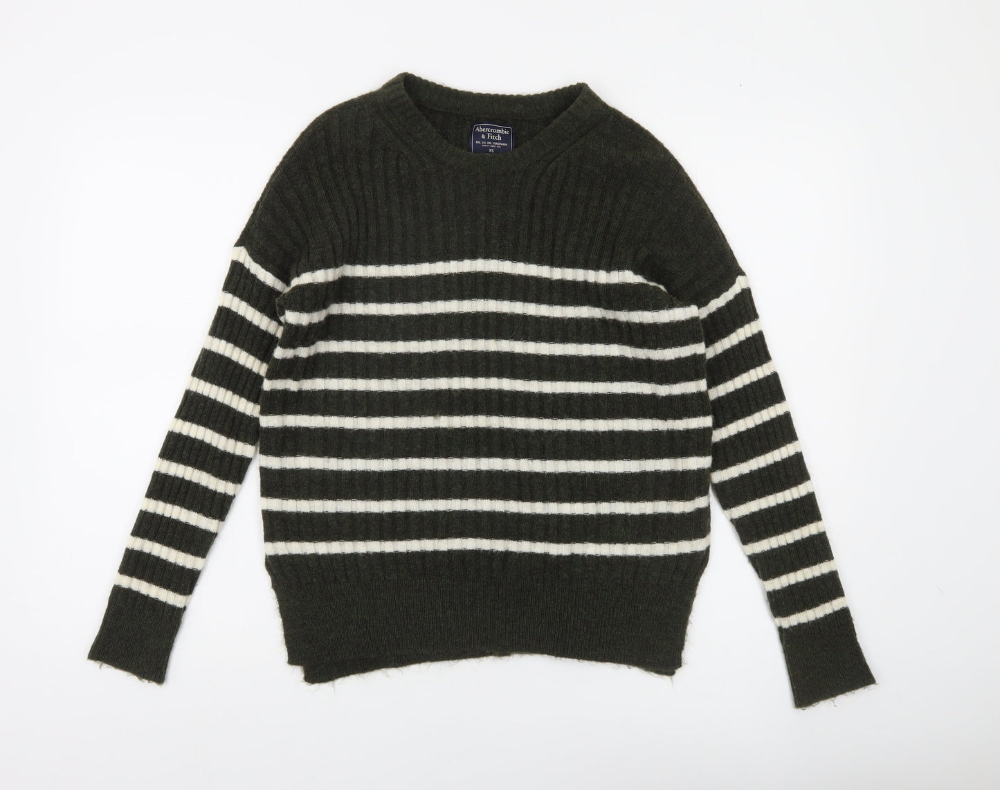 Abercrombie & Fitch Women's Green Striped Wool Blend Pullover Jumper XS