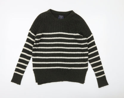 Abercrombie & Fitch Women's Green Striped Wool Blend Pullover Jumper XS