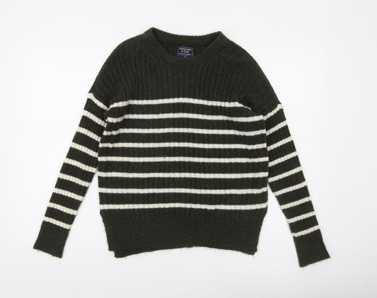Abercrombie & Fitch Women's Green Striped Wool Blend Pullover Jumper XS