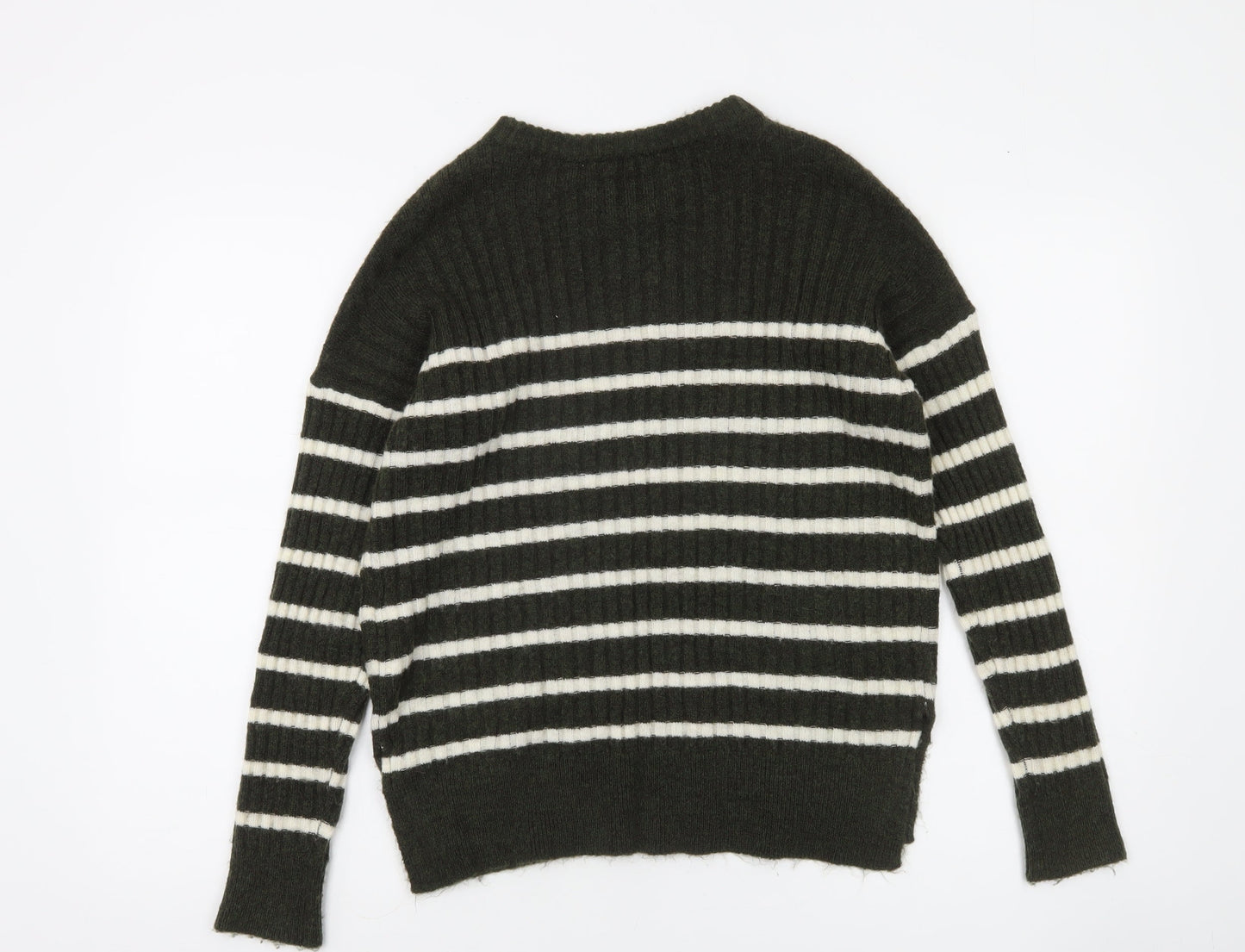 Abercrombie & Fitch Women's Green Striped Wool Blend Pullover Jumper XS