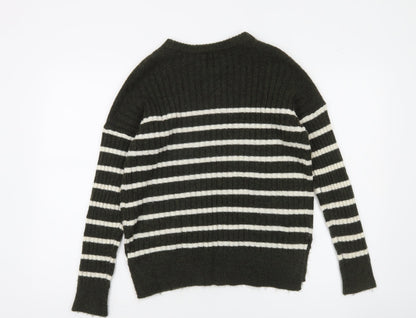 Abercrombie & Fitch Women's Green Striped Wool Blend Pullover Jumper XS