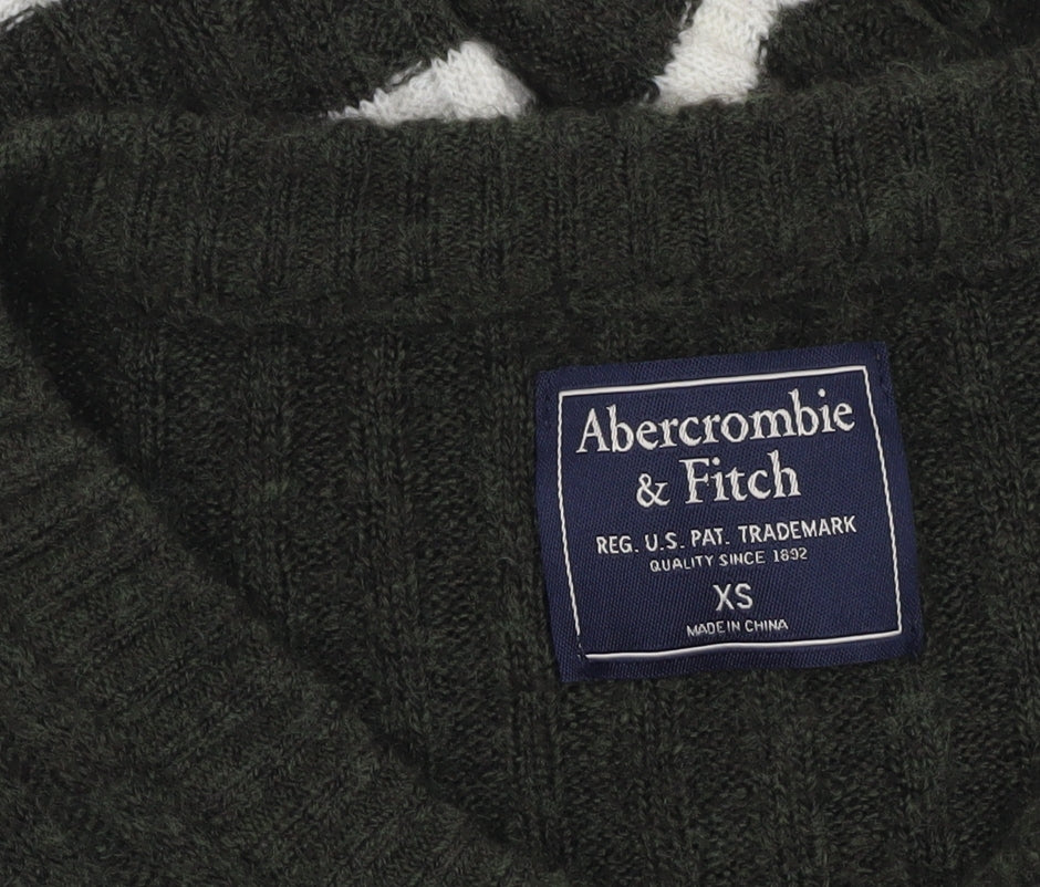 Abercrombie & Fitch Women's Green Striped Wool Blend Pullover Jumper XS