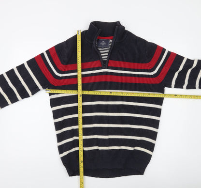 Atlantic Bay Men's Blue Striped Cotton 1/4 Zip Jumper Size M