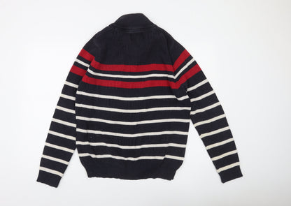 Atlantic Bay Men's Blue Striped Cotton 1/4 Zip Jumper Size M