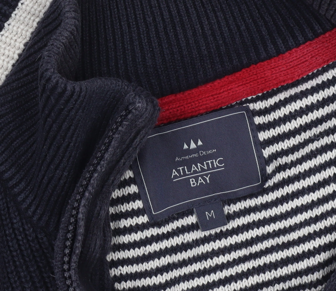 Atlantic Bay Men's Blue Striped Cotton 1/4 Zip Jumper Size M