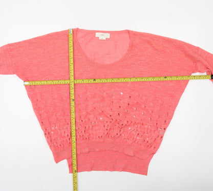Charli Womens Pink Linen Blend Open Knit Scoop Neck Jumper Size S