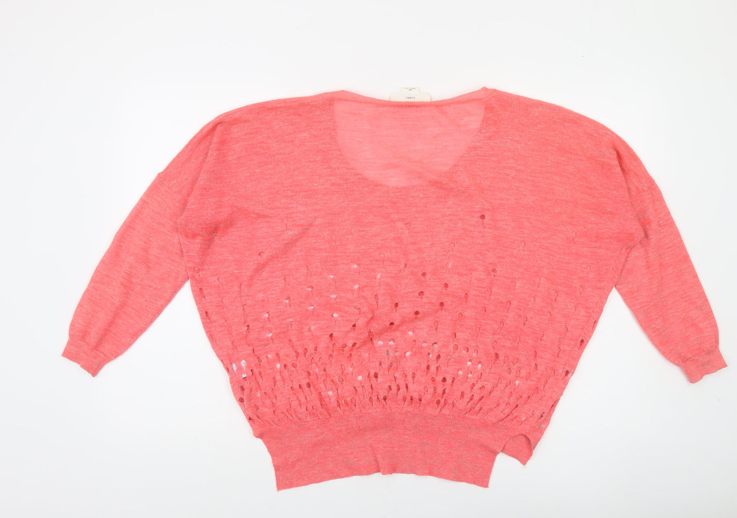 Charli Womens Pink Linen Blend Open Knit Scoop Neck Jumper Size S