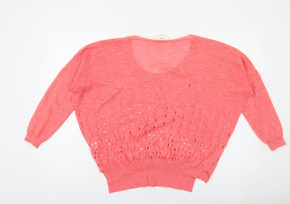 Charli Womens Pink Linen Blend Open Knit Scoop Neck Jumper Size S