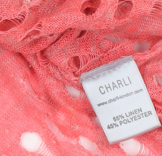 Charli Womens Pink Linen Blend Open Knit Scoop Neck Jumper Size S