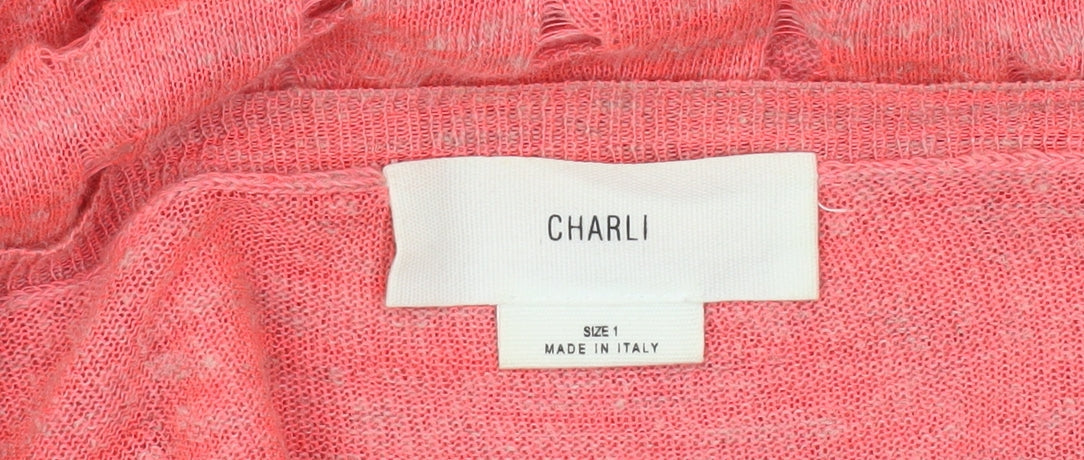 Charli Womens Pink Linen Blend Open Knit Scoop Neck Jumper Size S