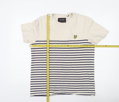 Lyle & Scott Men's Beige Navy Striped Cotton Crew Neck T-Shirt Size M