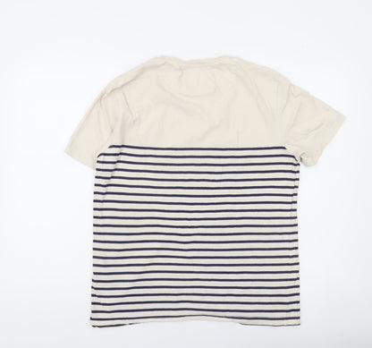 Lyle & Scott Men's Beige Navy Striped Cotton Crew Neck T-Shirt Size M