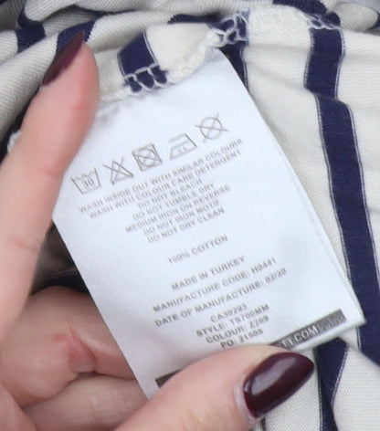 Lyle & Scott Men's Beige Navy Striped Cotton Crew Neck T-Shirt Size M