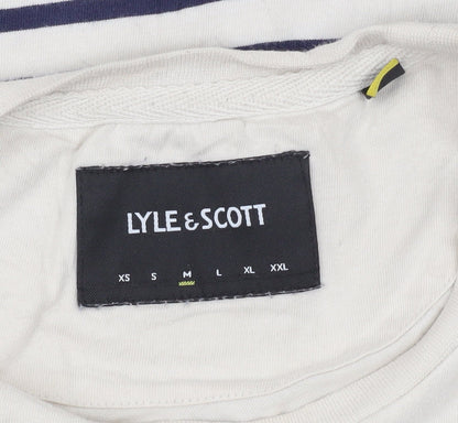 Lyle & Scott Men's Beige Navy Striped Cotton Crew Neck T-Shirt Size M