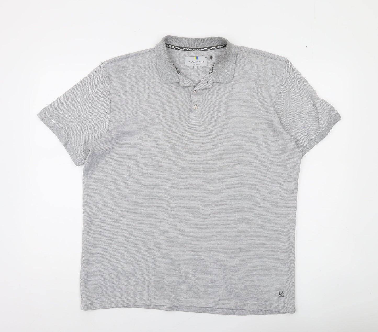 Larsson & Co Men's Grey XL Regular Fit Cotton Blend Polo Shirt