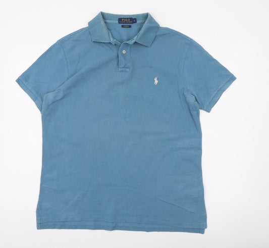 Ralph Lauren Men’s Blue Custom Fit Polo Shirt Size L Short Sleeve Cotton