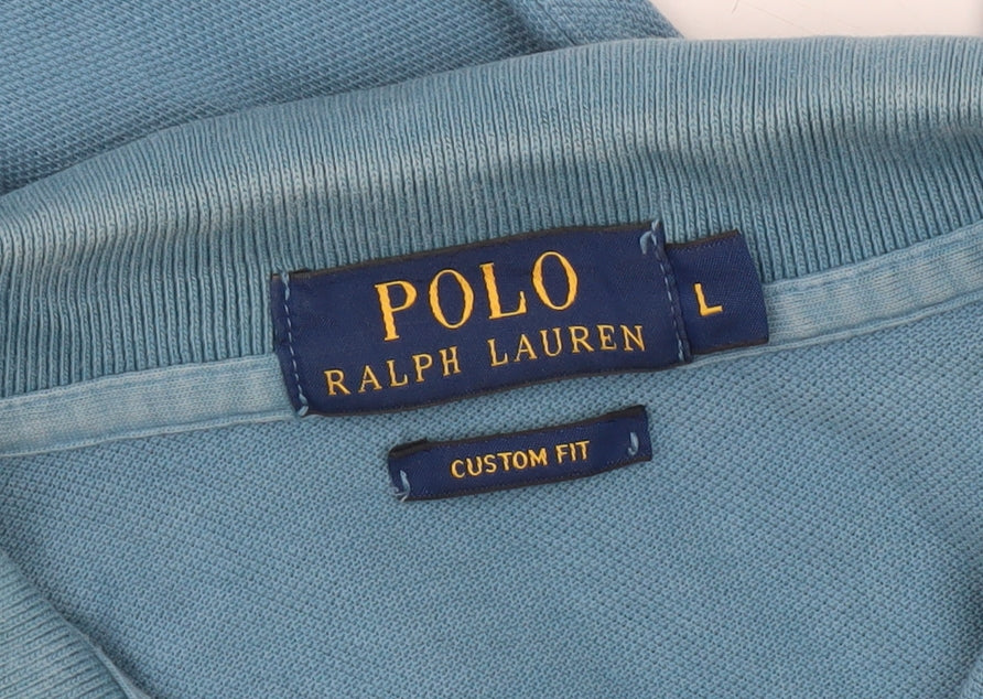 Ralph Lauren Men’s Blue Custom Fit Polo Shirt Size L Short Sleeve Cotton