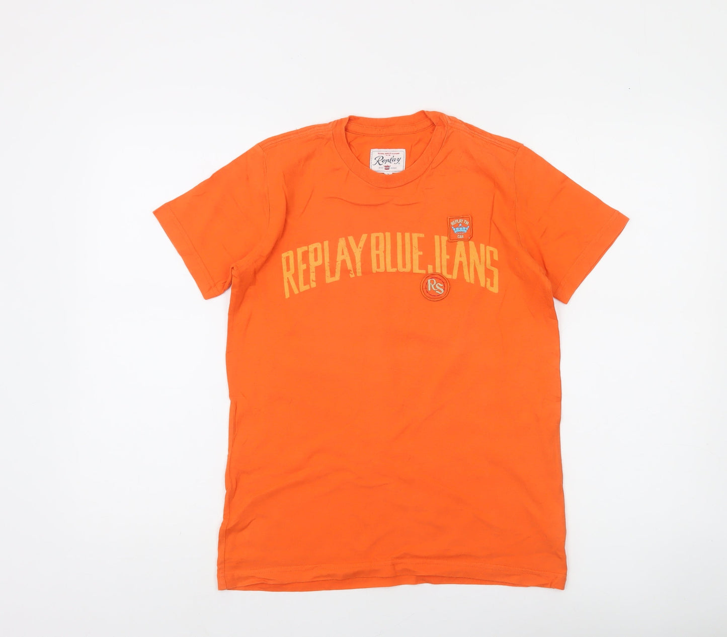 Replay Boys Orange Logo T-Shirt Size 14 Years Short Sleeve Cotton Top