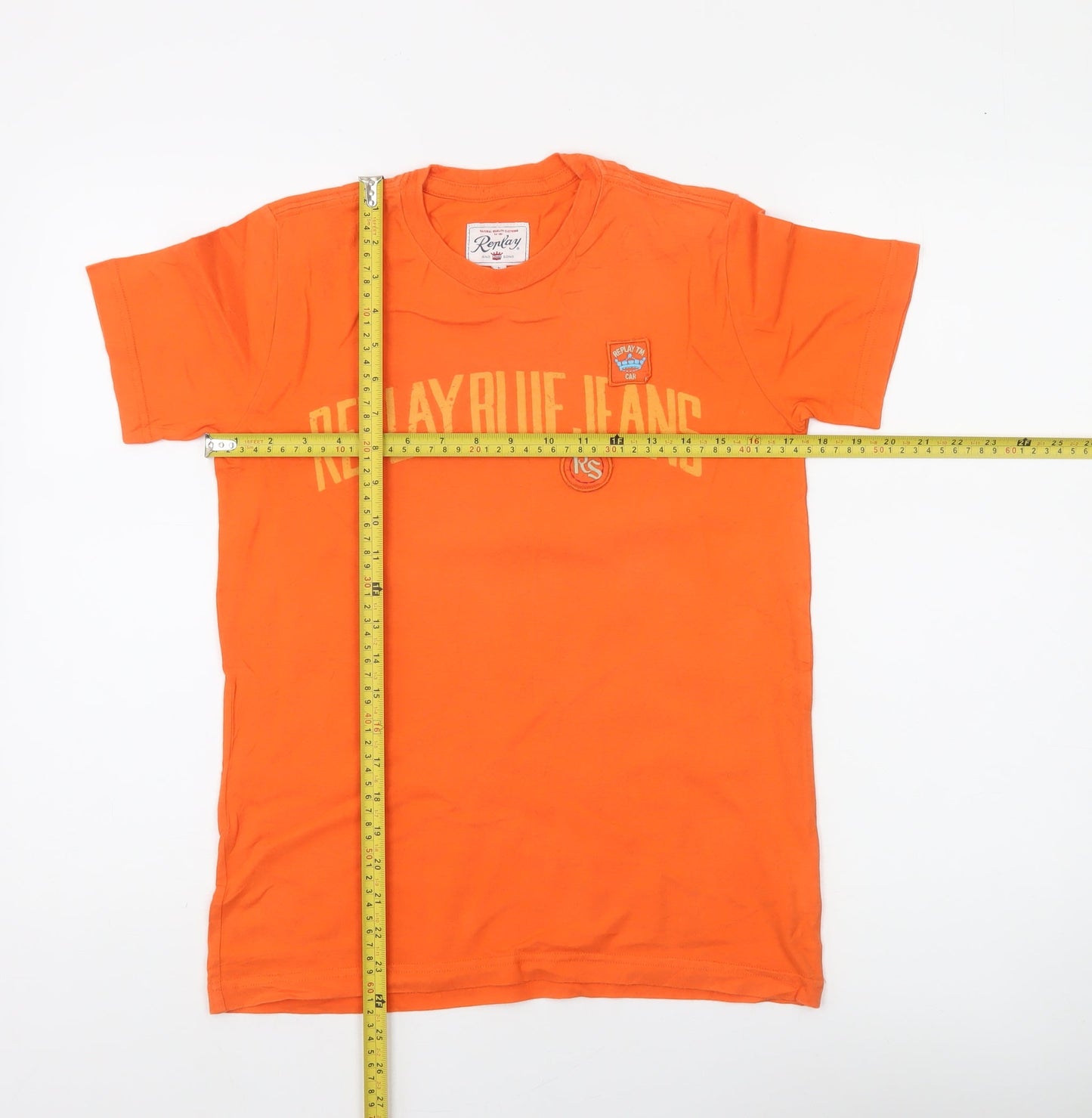 Replay Boys Orange Logo T-Shirt Size 14 Years Short Sleeve Cotton Top