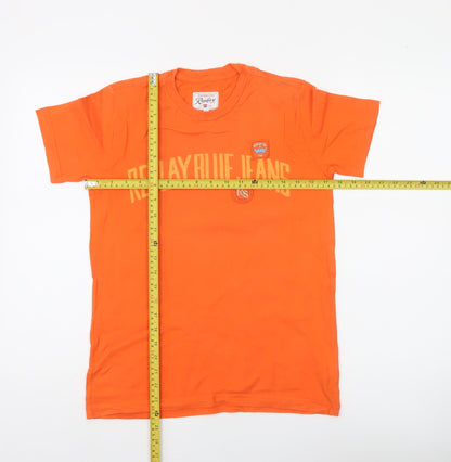 Replay Boys Orange Logo T-Shirt Size 14 Years Short Sleeve Cotton Top