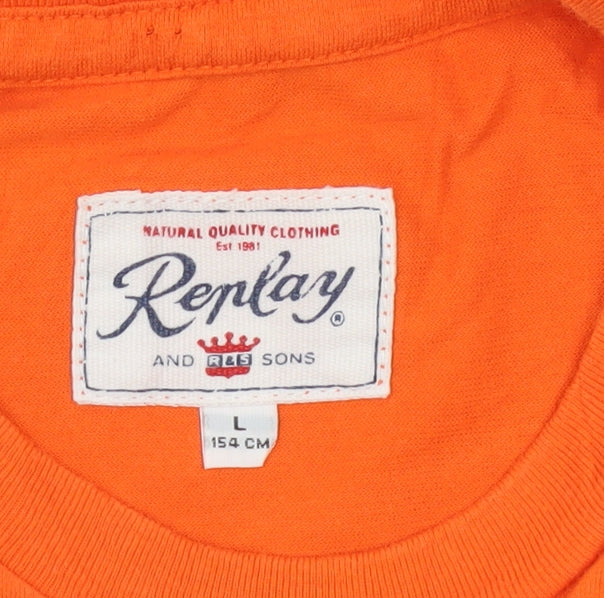 Replay Boys Orange Logo T-Shirt Size 14 Years Short Sleeve Cotton Top