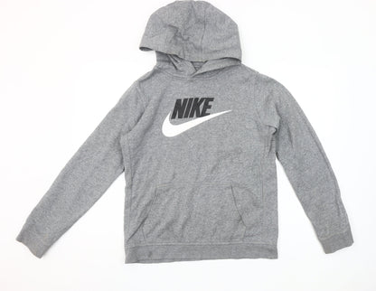 Nike Boys Grey Pullover Hoodie XL 158-170cm Cotton Blend Logo Sweatshirt