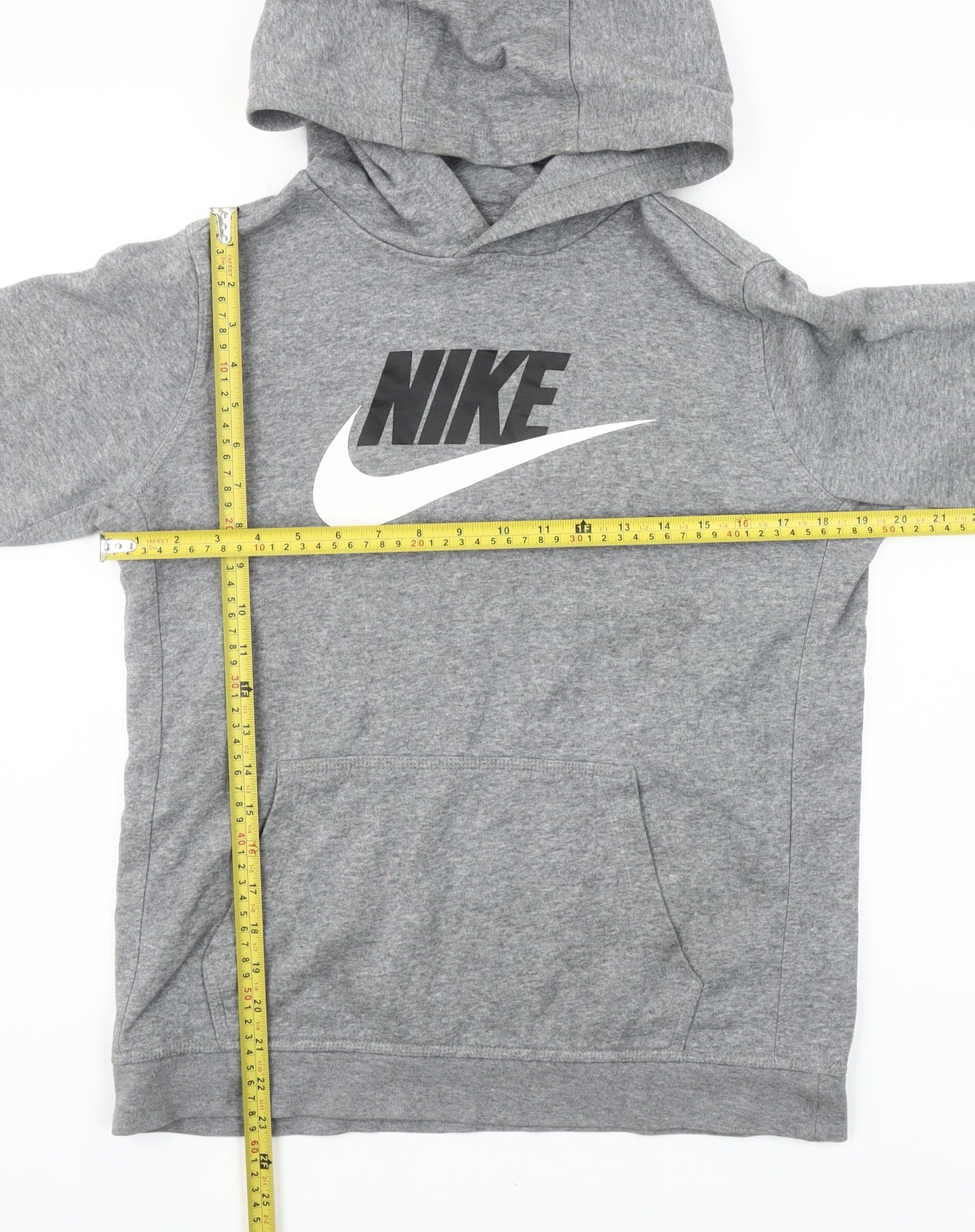 Nike Boys Grey Pullover Hoodie XL 158-170cm Cotton Blend Logo Sweatshirt