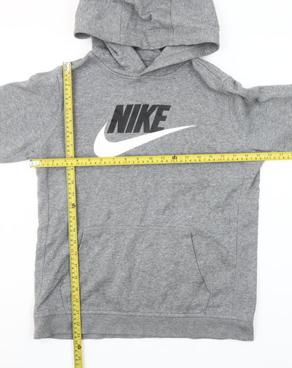 Nike Boys Grey Pullover Hoodie XL 158-170cm Cotton Blend Logo Sweatshirt