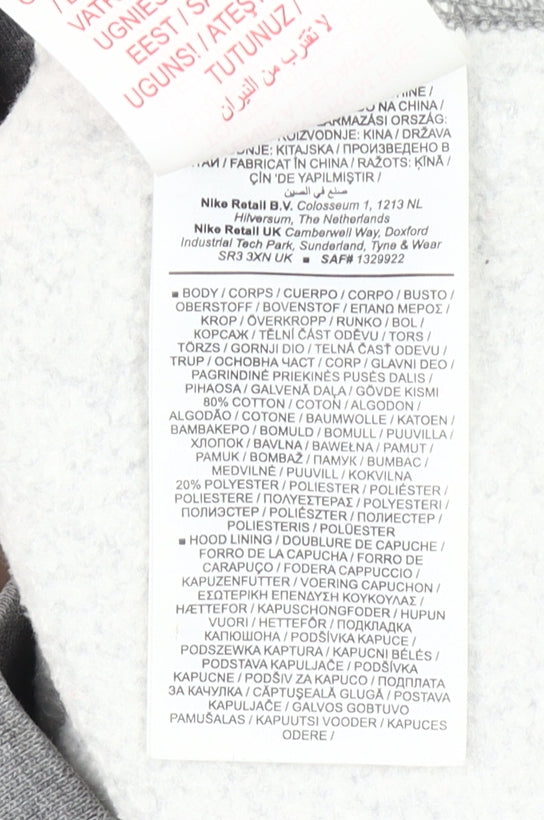 Nike Boys Grey Pullover Hoodie XL 158-170cm Cotton Blend Logo Sweatshirt