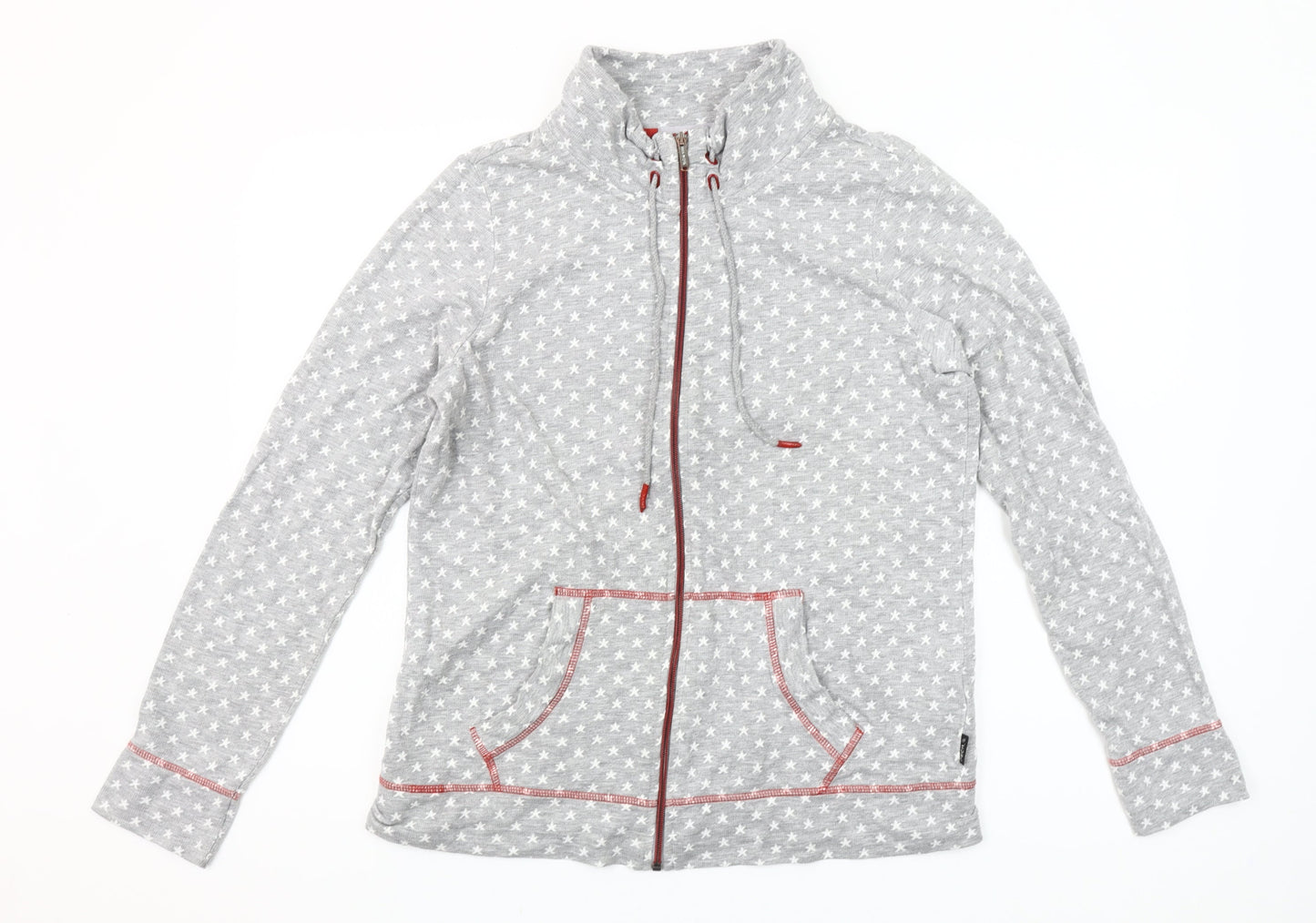 Cecil Womens Grey Star Print Full Zip Hoodie Size M Cotton Blend
