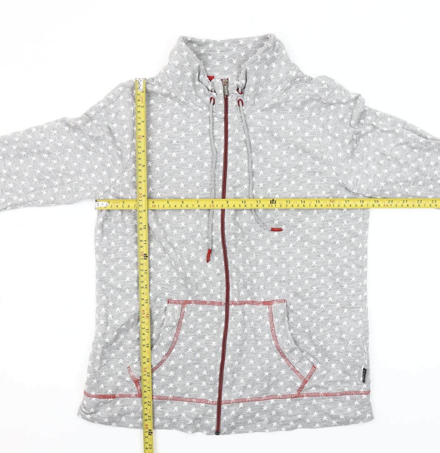Cecil Womens Grey Star Print Full Zip Hoodie Size M Cotton Blend